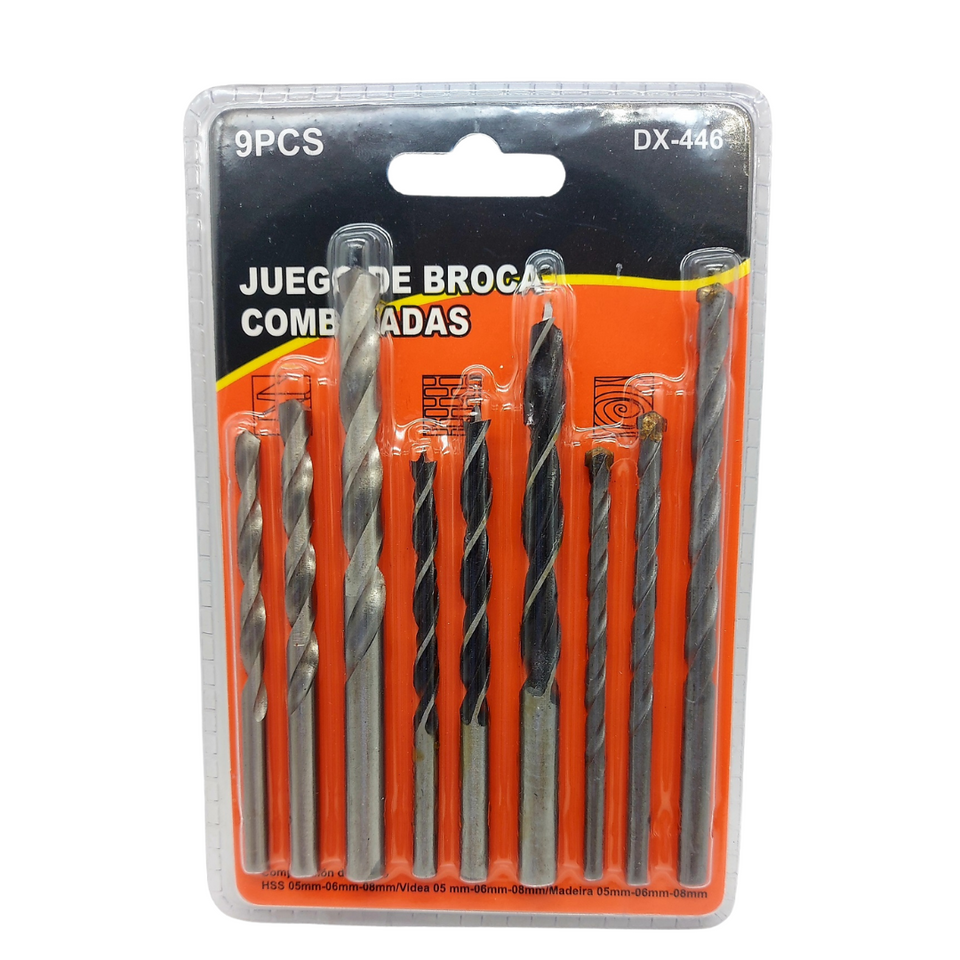 Set de Brocas Profesionales para Taladro – 9 Piezas Multiusos | Perfora Metal, Madera y Concreto con Máxima Precisión