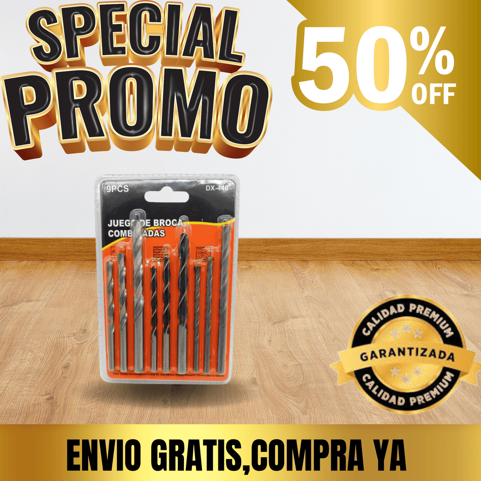 Set de Brocas Profesionales para Taladro – 9 Piezas Multiusos | Perfora Metal, Madera y Concreto con Máxima Precisión