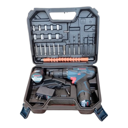 Taladro Atornillador Percutor Bosch 12V Inalámbrico, 2 Baterías, Potente y Compacto